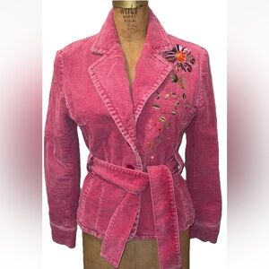Oilily Womens Artsy Floral Corduroy Belted Jacket EU Size 38 US Size XS